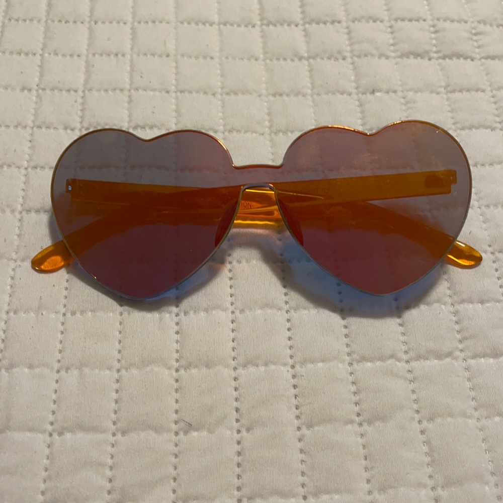 new, orange tint lens heart shaped sunglasses